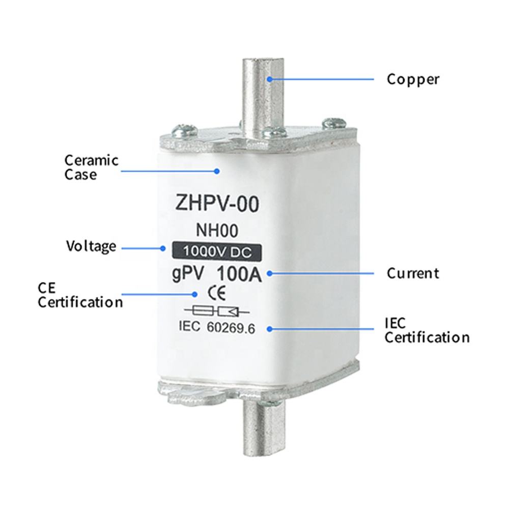 NH00-1000V IEC الجهد المنخفض سكين الضوئية فيوز البلاستيك 80A 6ka قدرة كسر